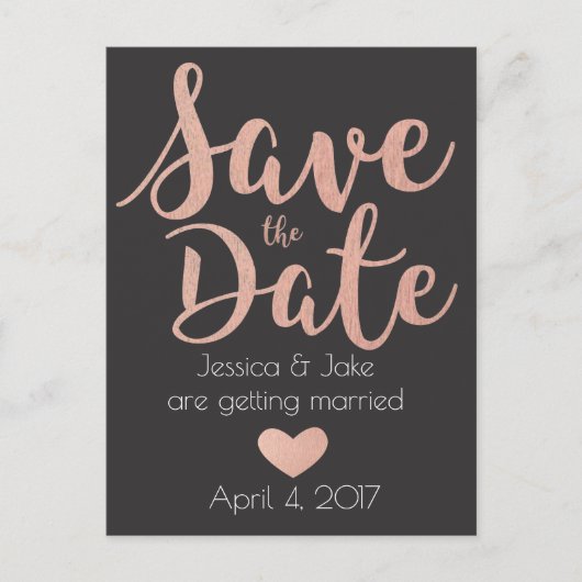 Rose Gold, Charbon, Enregistrer la date Carte post (Devant)