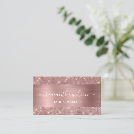 Rose Gold Chic Hairstylist Carte de visite (Debout devant)