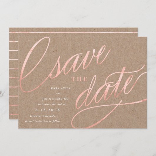Rose Gold Chic Rustique Cartes de Faire-Part | Ros (Devant / Derrière)