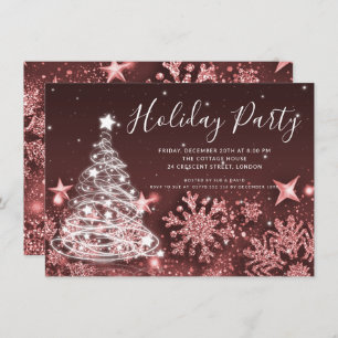 Rose Gold Christmas Tree Fête de Noël Invitation
