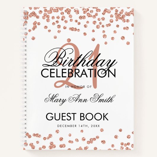Rose Gold Confetti Blanc 21ème anniversaire Livre  (Devant)