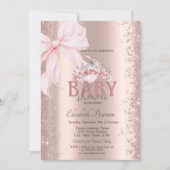 Rose Gold Confetti Pink Bow Crown Baby Shower Kaart (Voorkant)