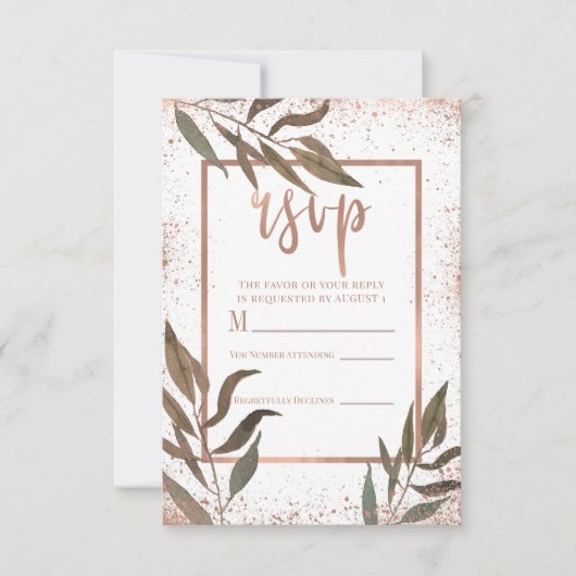 Rose Gold Copper Botanique Glam Mariage RSVP (Devant)