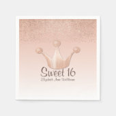 Rose Gold Couronne Sweet 16 serviettes en papier (Devant)