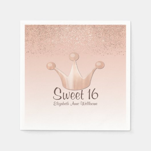 Rose Gold Couronne Sweet 16 serviettes en papier (Devant)