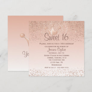 Rose Gold Crown Sweet 16 Anniversaire Invitation