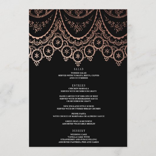 Rose Gold Delicate Dentelle Mariage Menu (Devant)