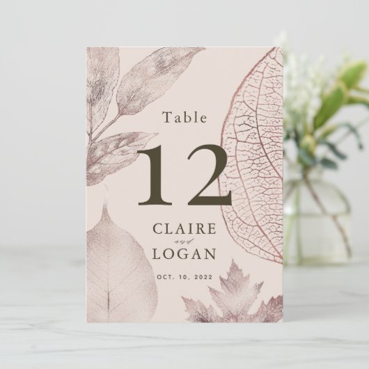 Rose Gold Delicate Feuille Mariage Numéro de table (Debout devant)