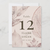 Rose Gold Delicate Feuille Mariage Numéro de table (Dos)