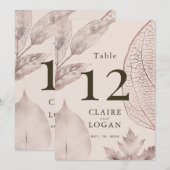 Rose Gold Delicate Feuille Mariage Numéro de table (Devant / Derrière)