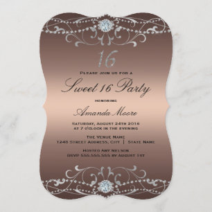 Rose Gold Diamond Damask Sweet 16 Invitation