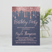 Rose Gold Drift Denim Anniversaire Fête Invitation (Debout devant)