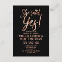 Rose Gold Elle A Dit Oui Engagement Invitation