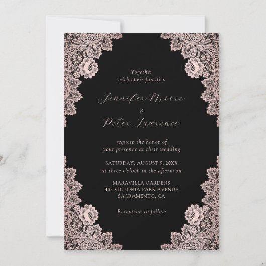 Rose Gold et Black Faire-part de mariage (Devant)