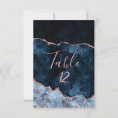 Rose Gold et Bleu de Nuit Agate Numéro de Table Pl (Devant)
