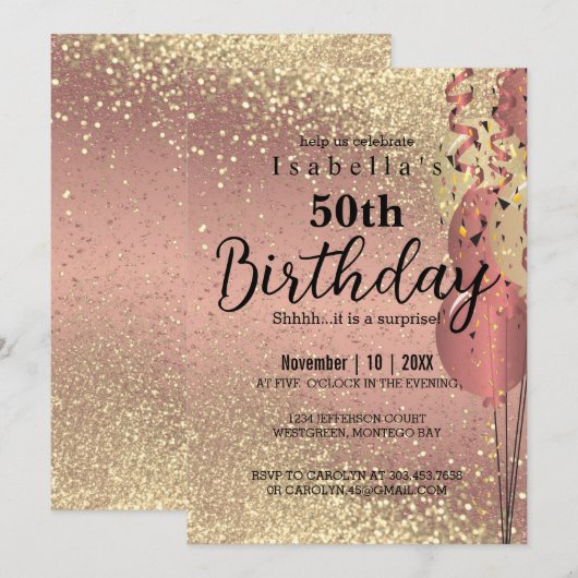 Rose Gold et Gold Parties scintillant Invitation d (Devant / Derrière)