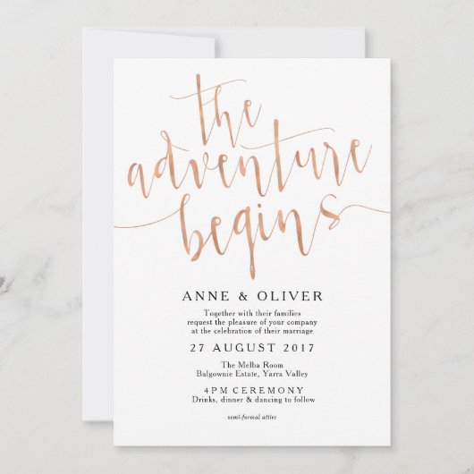 Rose Gold Faire-part de mariage L'aventure commenc (Devant)