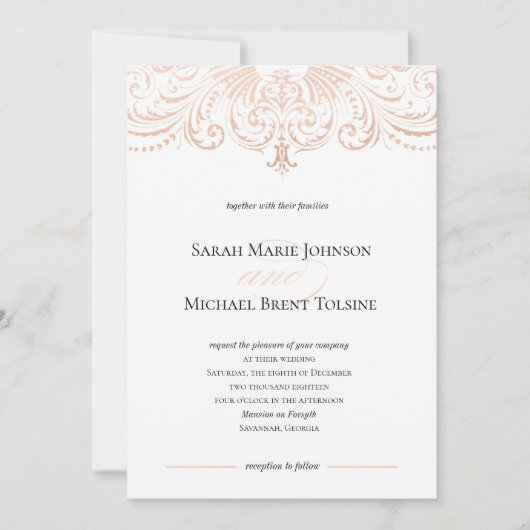 Rose Gold Faux Foil Boho Chic Faire-part de mariag (Devant)