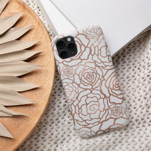 Rose Gold Faux Foil   White Floral Lattice Case-Mate iPhone 14 Hoesje