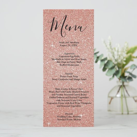 Rose Gold Faux Parties scintillant Mariage Menu Me (Debout devant)