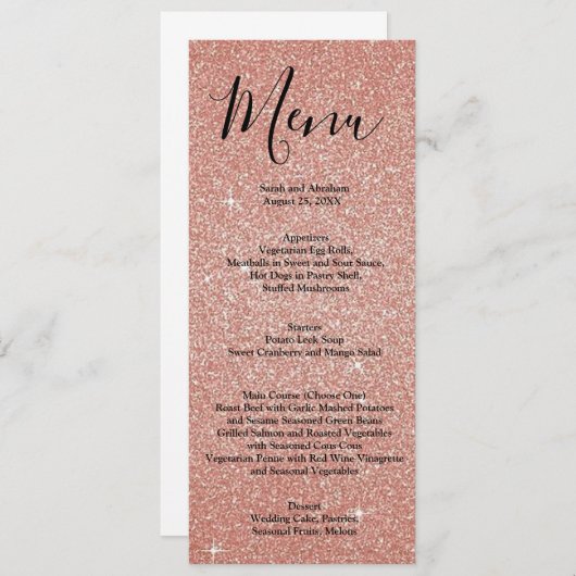 Rose Gold Faux Parties scintillant Mariage Menu Me (Devant / Derrière)