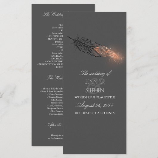 Rose Gold Feathers Élégant Chic Wedding Programme (Devant / Derrière)