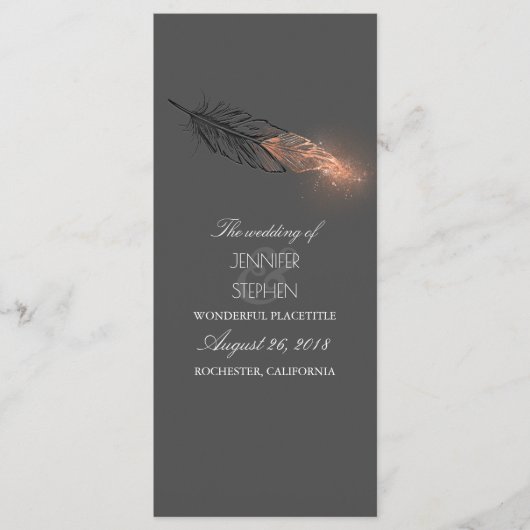 Rose Gold Feathers Élégant Chic Wedding Programme (Devant)