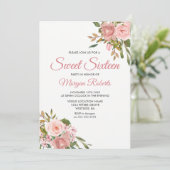 Rose Gold & Fleurs roses Douce Invitation 16 Parti (Debout devant)