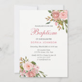 Rose Gold & Fleurs roses Filles Baptême Invitation (Devant)