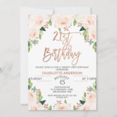 Rose Gold Floral 21ème anniversaire Invitation (Devant)