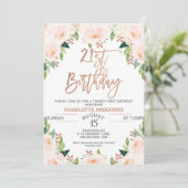 Rose Gold Floral 21ème anniversaire Invitation (Debout devant)