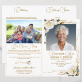 Rose & Gold Floral 2 Photo Funeral Programme (Devant / Derrière)