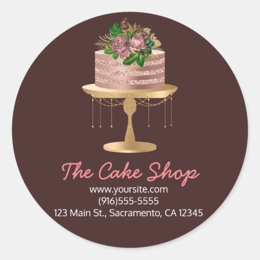 Rose Gold Floral Cake Bakery Sticker Étiquette (Devant)