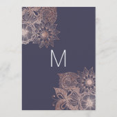 Rose Gold Floral et Marine Blue Mariage Menu (Dos)