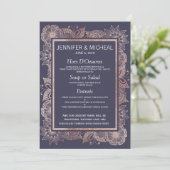 Rose Gold Floral et Marine Blue Mariage Menu (Debout devant)