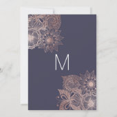 Rose Gold Floral et Navy Blue Wedding Invitations (Dos)