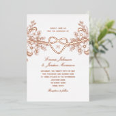 Rose Gold Floral Heart Mariage Foil Invitation (Debout devant)