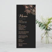 Rose Gold Floral Line Art Black Wedding Menu (Staand voorkant)