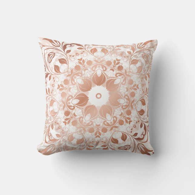 Rose Gold Floral Mandala Kussen (Voorkant)