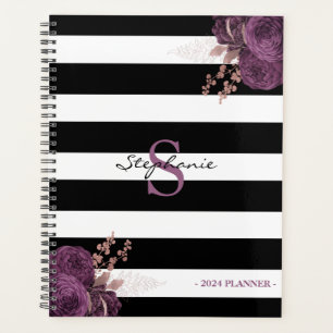 Rose Gold Floral Monogram Violet Noir Blanc 2024