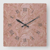 Rose-Gold Floral pattern Vierkante Klok (Voorkant)