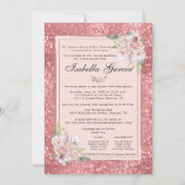Rose Gold Floral Quinceañera Invitation d'annivers (Devant)
