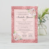 Rose Gold Floral Quinceañera Invitation d'annivers (Debout devant)