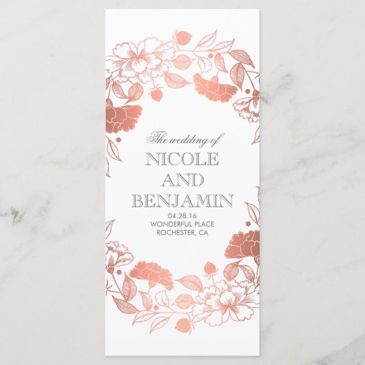 Rose Gold Floral Wreath Garden Programmes de maria (Devant)
