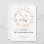 Rose Gold Floral Wreath Moderne Faire-part de mari (Devant)