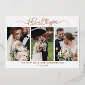 Rose Gold Foil 3 Photos Mariage Carte de remerciem (Recto)
