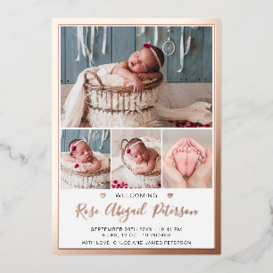 Rose Gold Foil Baby Girl Birth Announcement Card Folie Uitnodiging
