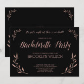 Rose Gold Foil Bachelorette Invitations Black (Devant / Derrière)