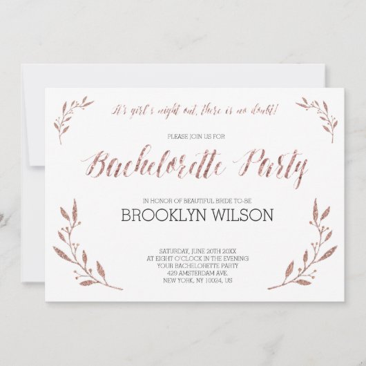 Rose Gold Foil Bachelorette Invitations Floral (Devant)