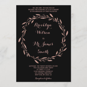 Rose Gold Foil Black Faire-part de mariage Wreath